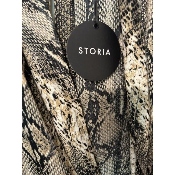 NWT Storia Size Small Snakeskin Dress Mini 3/4 Sleeve Ruched At Waist Party Boho - Picture 7 of 14